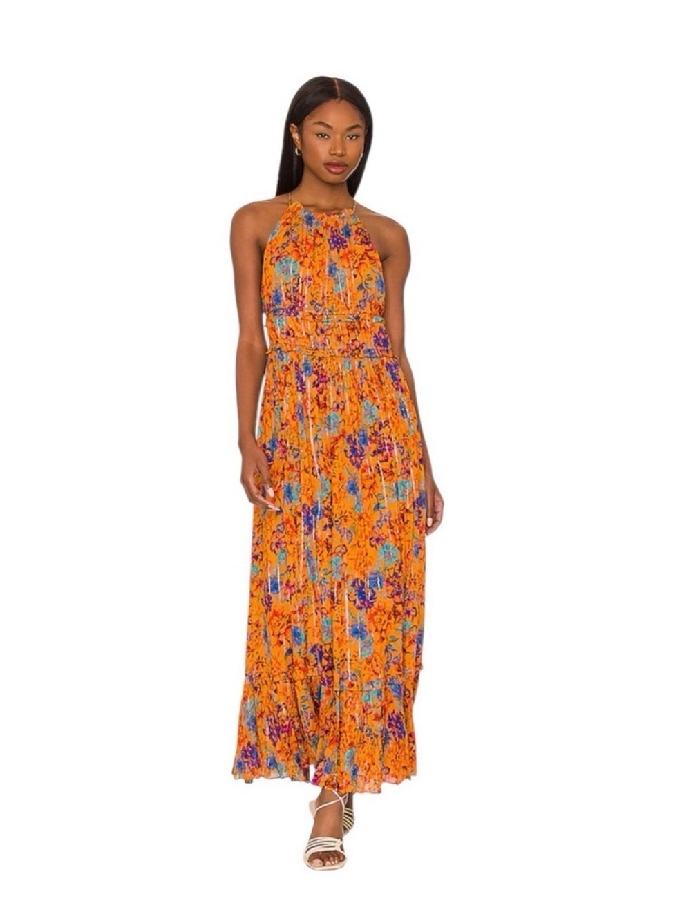 BCBGMaxAzria Orange Floral Halter Maxi Dress NWT NEVER WORN